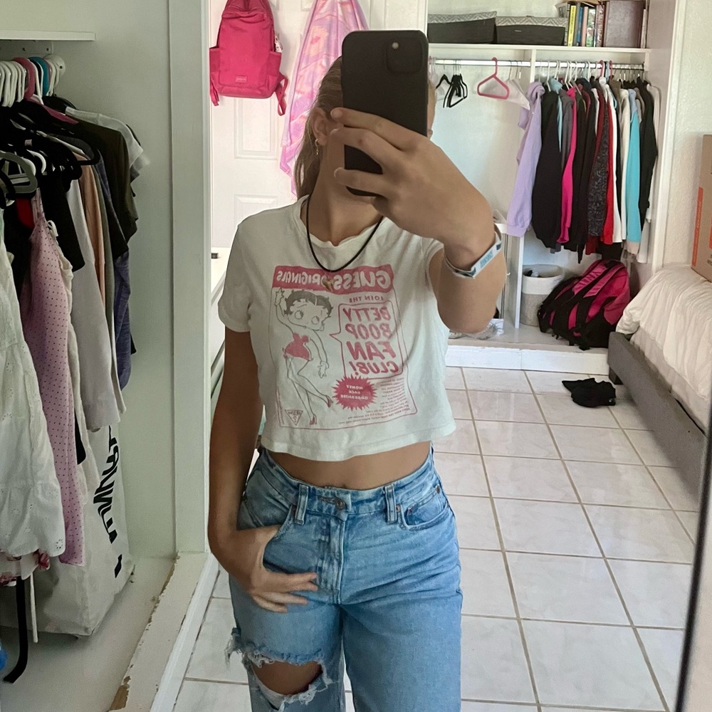 Betty Boop X Guess Originals white and pink crop top - Size XS